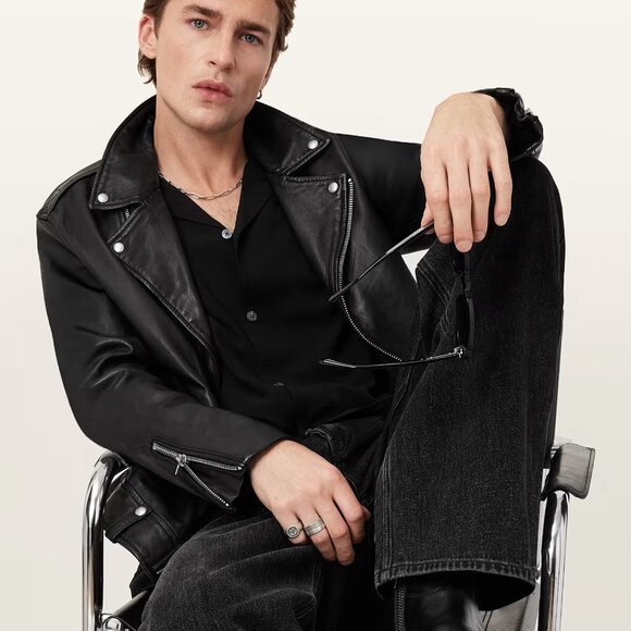 AllSaints Milo Leather Biker Jacket - Picture 3 of 6
